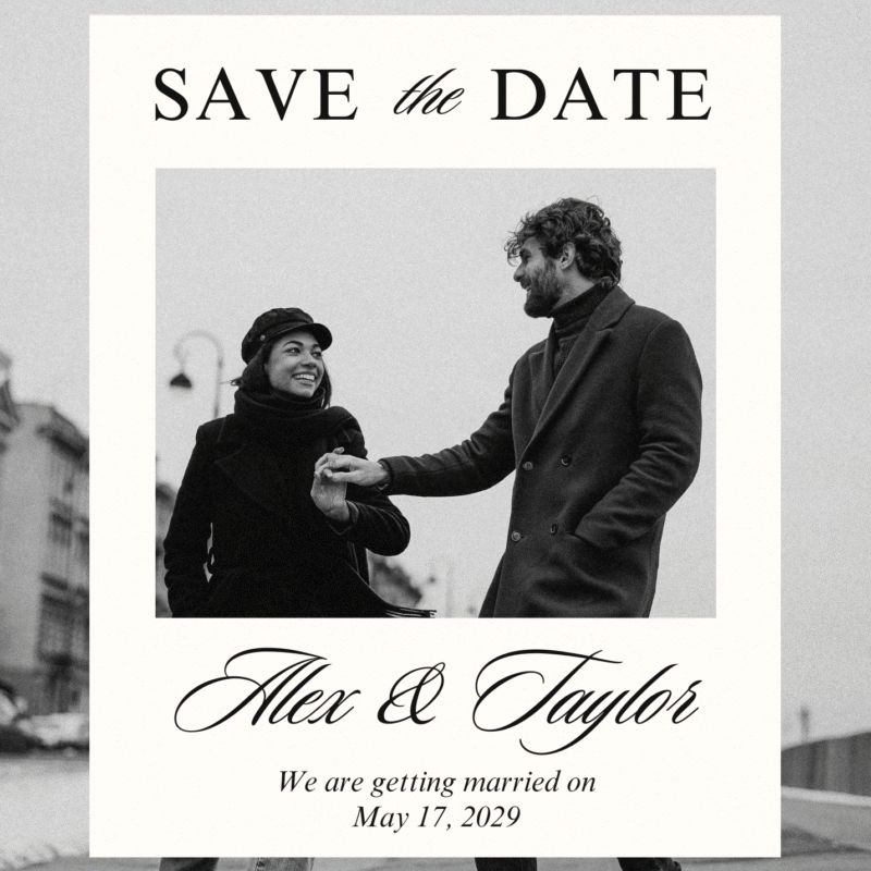 black and white elegant minimalist save the date invitation